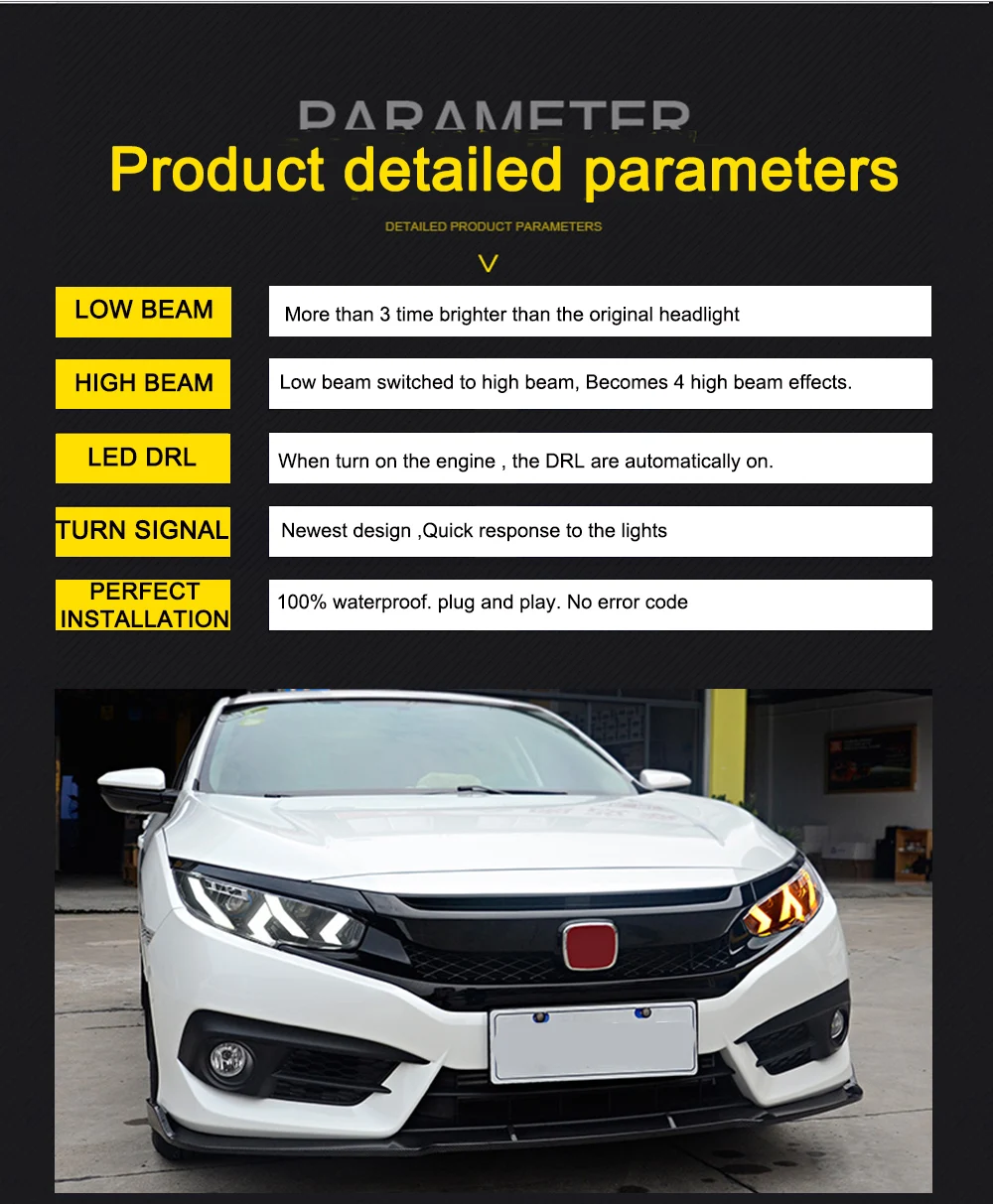 Пара для Honda Civic головной светильник s- Civic светодиодный головной фонарь все светодиодный светильник источник дневные ходовые огни динамический поворот