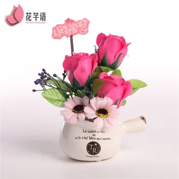 

Rose ceramic milk spoon arrangement Rose scented soap with seven colors in glass jar Christmas and valentine's day gifts
