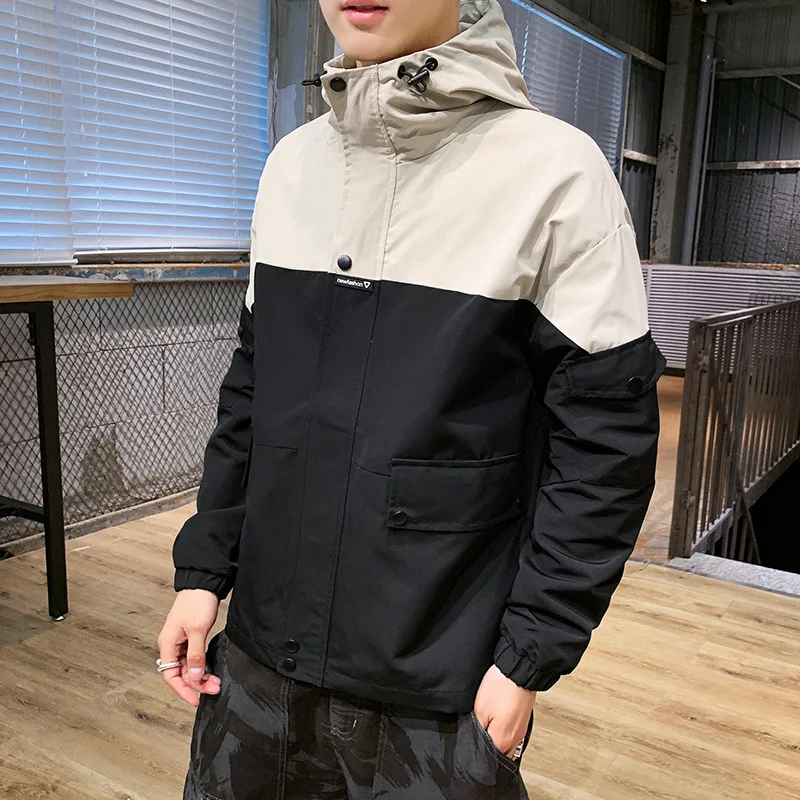 

Spring And Autumn Men Jacket Men's Japanese-style Loose-Fit Two-color Joint Back English Embroidery Trend Handsome Jacket