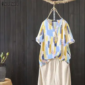 

Bohemian Printed Tops Summer V neck Short Sleeve Shirt ZANZEA Women Vintage Party Blouse Casual Loose Blusas Chemise Plus Size