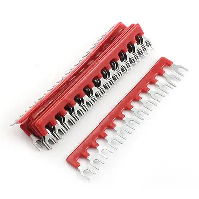 

10 Pcs Fork Type 12 Postions Terminal Strip Jumper Red 400V 10A