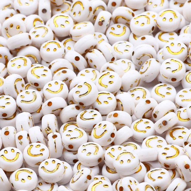 7mm White And Gold Mixed Letter Acrylic Beads Round Flat Alphabet Loose Beads For Jewelry Making Handmade Diy Bracelet Necklace B06685 7mm
