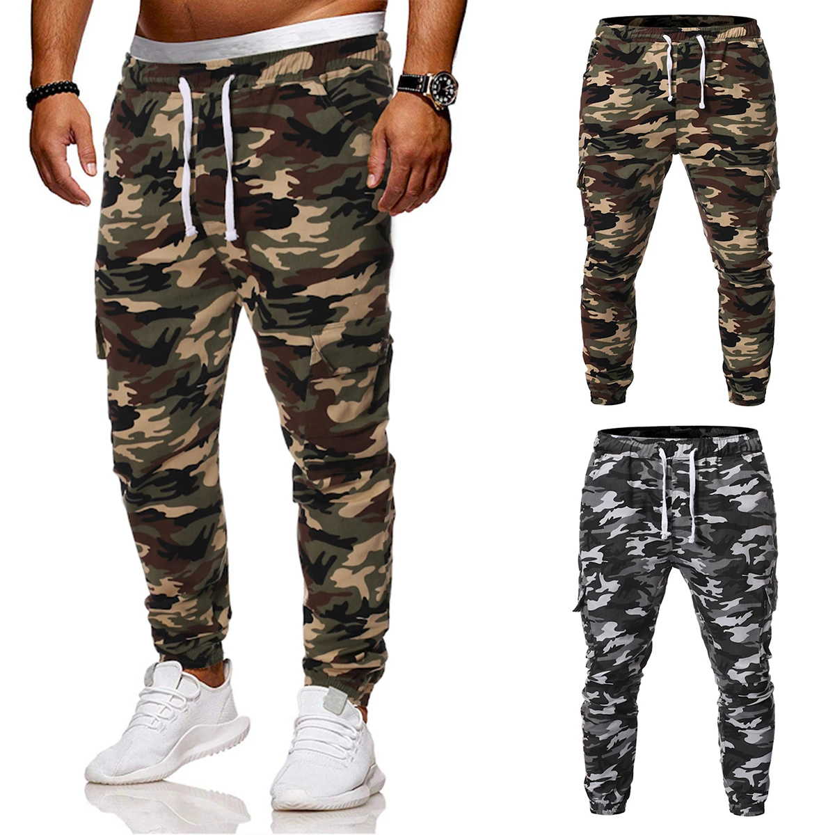 

2019 Autumn Male Camouflage Casual Hip Hop Pants Men Slim Fit Streetpants Casual Pants Camouflage Drawstring Loose Fit Trousers