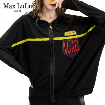 

Max LuLu 2019 Fashion Luxury Korean Style Autumn Ladies Clothes Womens Punk Hooded Oversized Jackets Printed Female Casual Coats