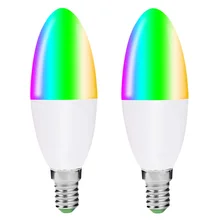 Умный светодиодный E14 канделябр Базовая лампа, RGB затемненная разноцветная Свеча лампа, WiFi контроль 40 Вт эквивалентная лампа, совместима с Ale