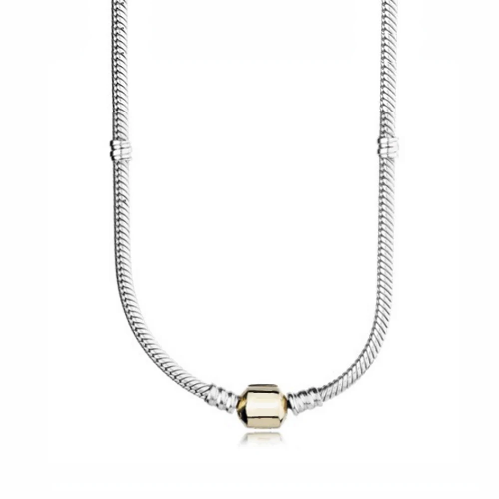 New Original S925 Sterling Silver Fashion Pendant Round Heart Necklace Women's Logo Fine Jewelry - Окраска металла: 60cm