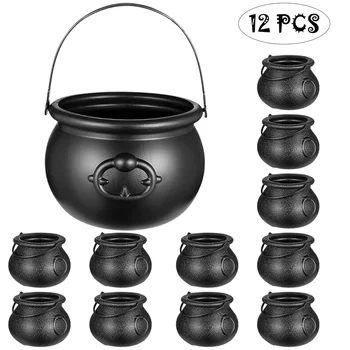 

Toyvian 12pcs Halloween Black Cauldrons 1 Larger and 11 Smaller Mini Candy Kettles Novelty Cauldron Kettles Multi-purposed Candy