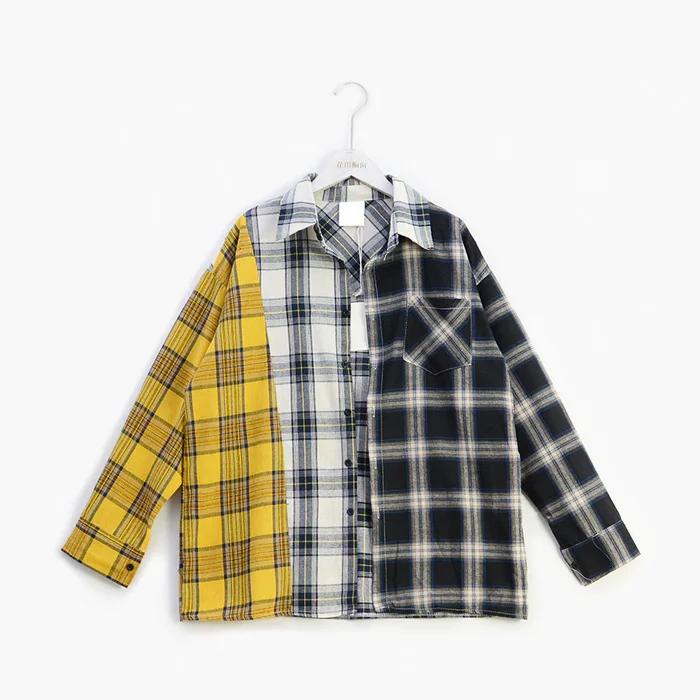 

Kpop clothes Suga Bangtan Boys Same Korean Color Plaid Shirt Sweatshirts K-pop Spring Autumn Harajuku Yellow Hoodie