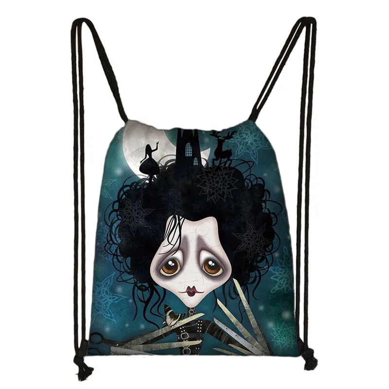 Gothic Cartoon Girl Drawstring Bag Women Casual Backpack Girl Shoulder Bags For Travel Ladies Portable Storage Bag Shoes Holder 