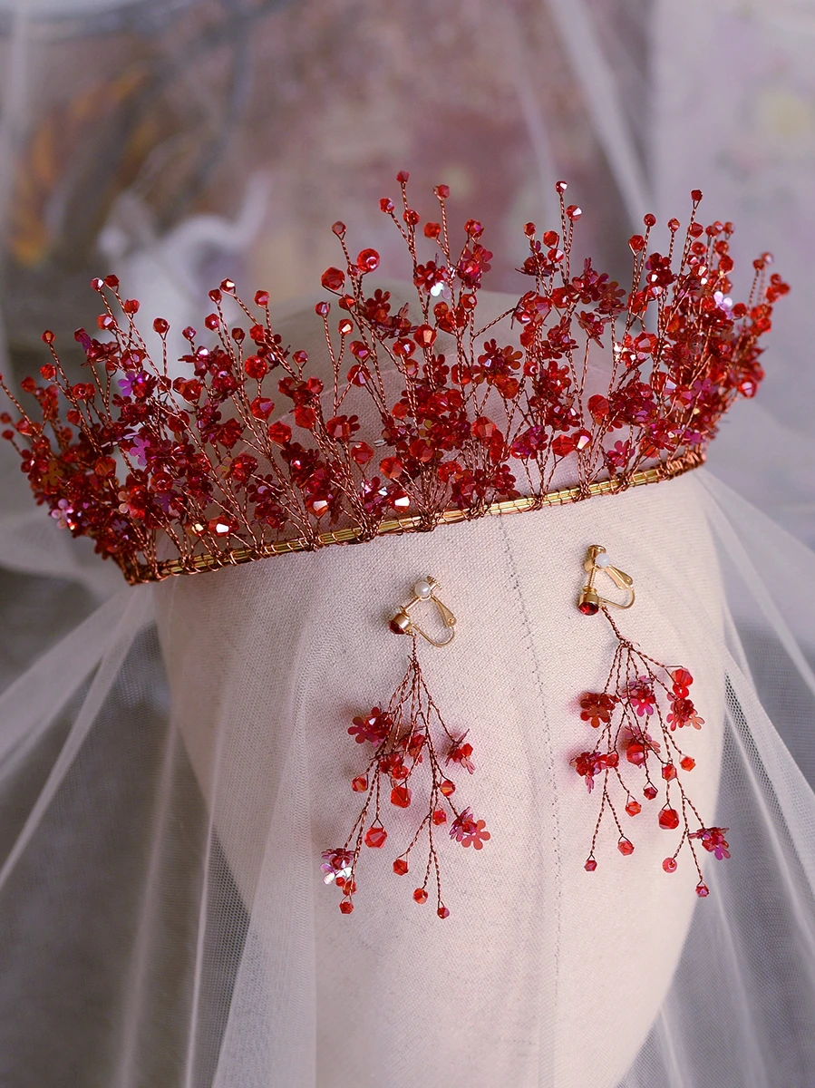 HIMSTORY, дизайн, ручная работа, Красный Кристалл, свадебная повязка для волос, блестящий цветок, свадебная повязка, корона, новогодний аксессуар для волос, ювелирное изделие