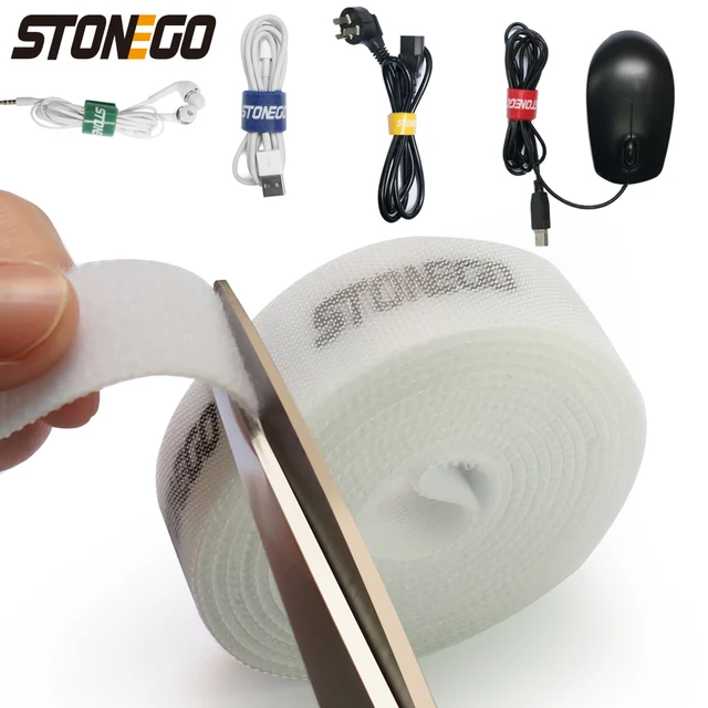 STONEGO USB Cable Winder Cable Organizer Ties Mouse Wire Earphone Holder HDMI Cord Free Cut Management Phone Hoop Tape Protector White