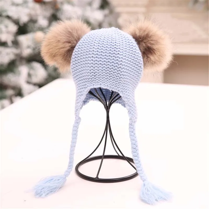 

Natal Winter Knitted Warm Baby Hat Cute Double Pompom Infant Baby Boy Girl Cap Ear Protection Hats Kids Beanie bonnet enfant