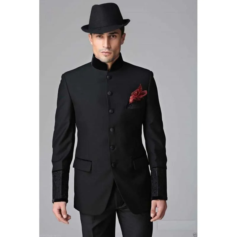 

terno slim fit Six Buttons Groom men suit Tuxedos Black Mens Suits Wedding Best Man costume homme (Jacket+Pants)