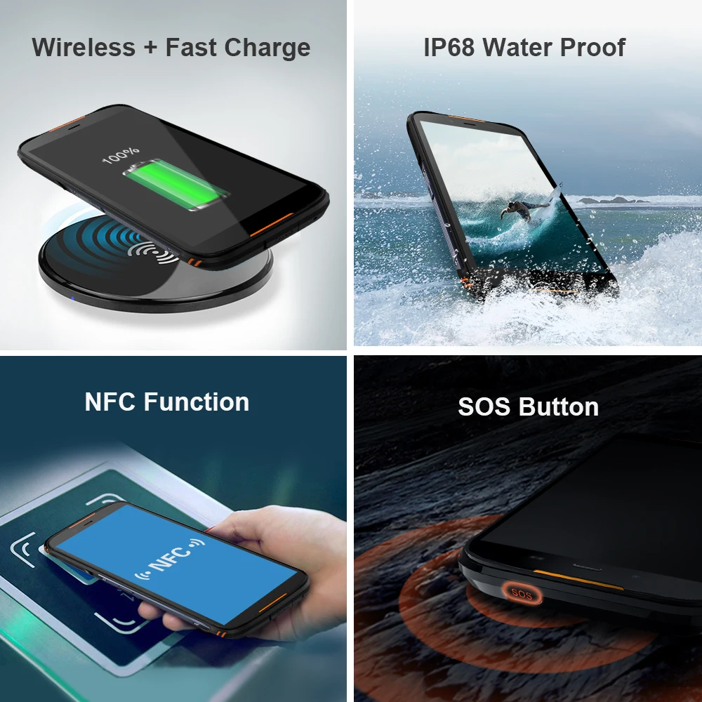 HOMTOM HT80 IP68 водонепроницаемый смартфон 4G LTE Android 10,0 5," MT6737 NFC Функция беспроводной быстрой зарядки SOS мобильный телефон
