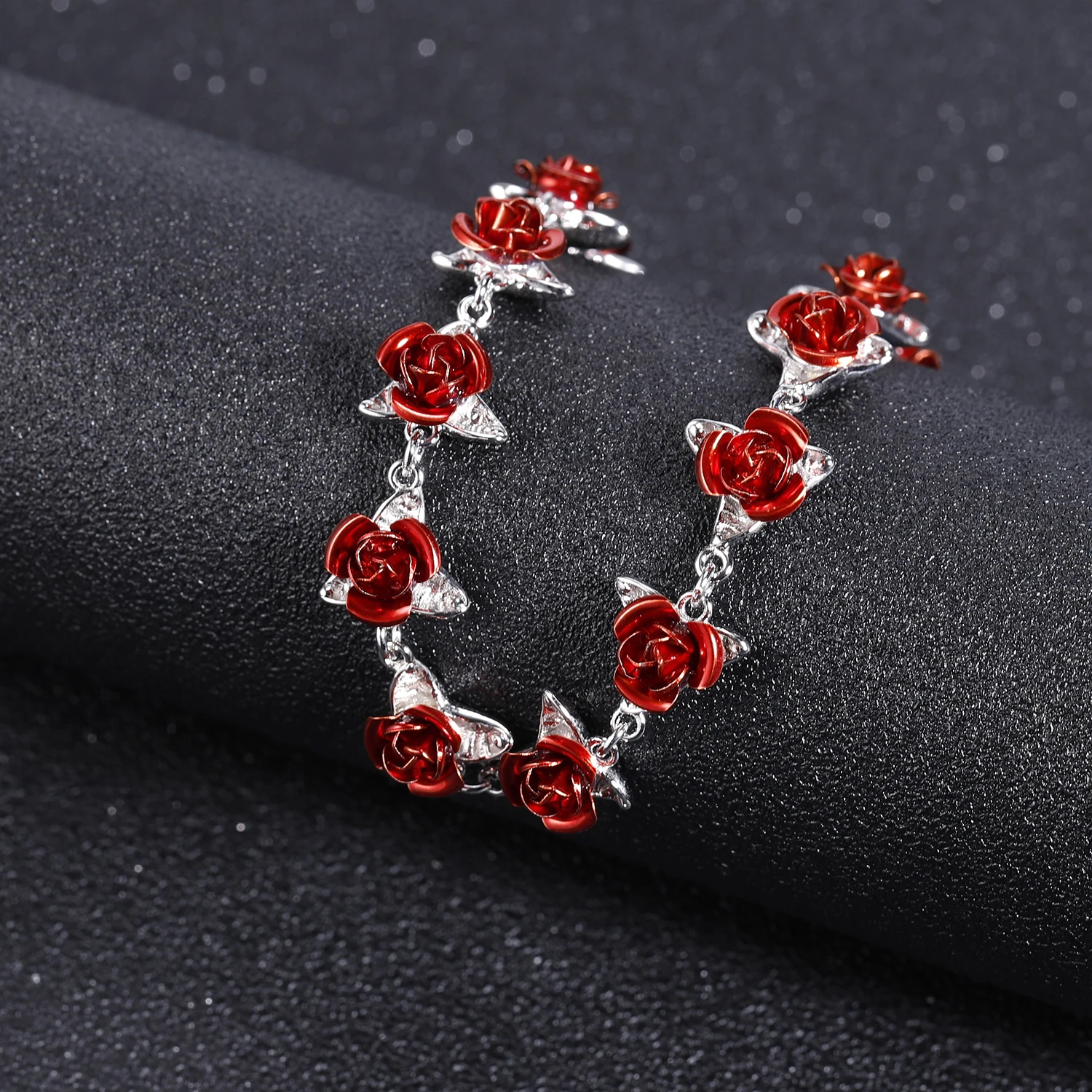 Red Rose Flowers Bracelet Femme Wrist Charm Chain Gold Color Fashion Jewelry Bracelets for Women Mother's Day Gifts