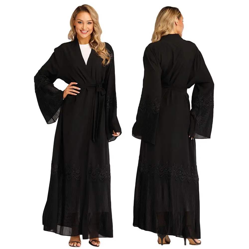 

Open Front Abaya Dubai Long Cardigan Muslim Women Maxi Party Dress Kimono Jilbab Arab Pleated Islamic Clothing 2019 Autumn New