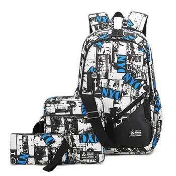 

2020 Men Backpack Printing Canvas Graffiti Stitching Letters Capacity Travel Famous Brands School Bags For Teenagers Men