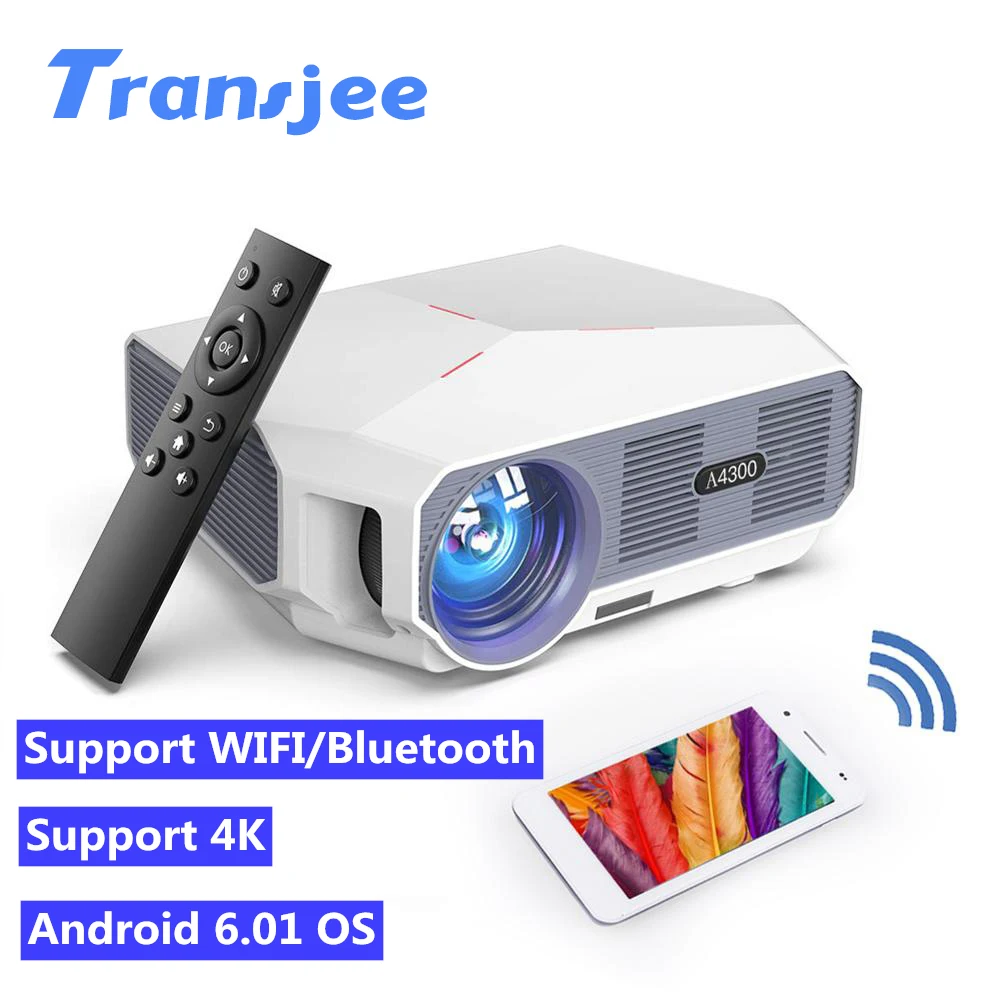 TRANSJEE HD Mini Projector For Phone support 4k Projector WIFI Android 6.01 LED Home Cinema 3D Video Beamer 4600 Lumen проектор projector stand