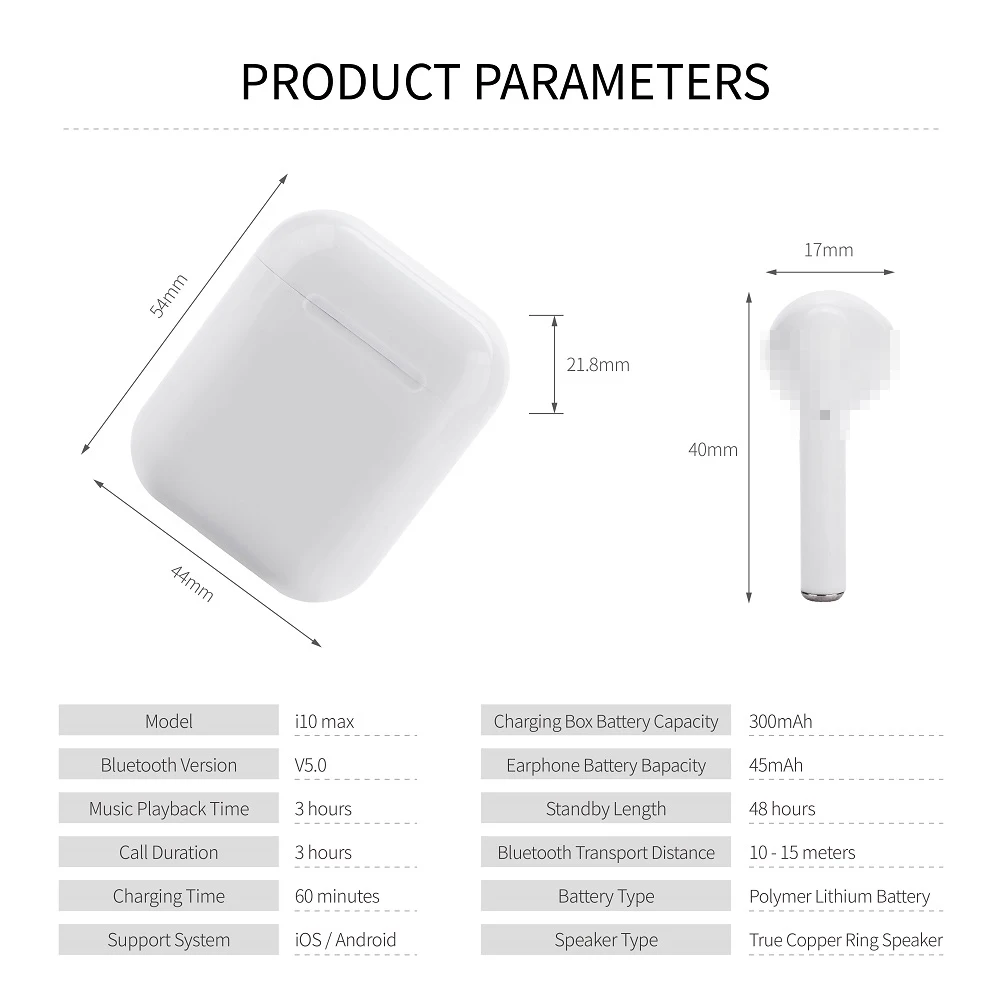 I10 Max TWS Bluetooth наушники мини беспроводные наушники стерео гарнитура для всех смартфонов PK i12 i11 i9s i7s