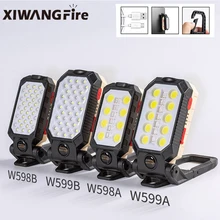 Xiwangfire recarregável forte luz de trabalho magnético led cob portátil dobrável lanterna acampamento à prova dwaterproof água com exibição energia