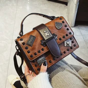 

Retro Small Square Bags Women Flap Handbag 2020 Luxury Brand Rivets Shoulder Messenger Bag Ladies Casual Clutch Crossbody Bag