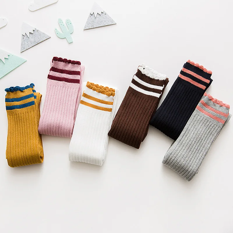 

2019 Spring And Summer New Style Double Needles Thin Cotton Two Bars CHILDREN'S Ninth Pants Baby Leggings Socks