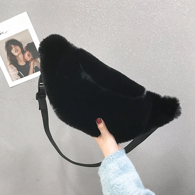 Black Chest Bag Модная плюшевая поясная сумка через плечо, нагрудная сумка для женщин,, искусственный мех, зимняя теплая поясная сумка для девочек, Женская поясная сумка, сумка для путешествий - Цвет: Black Chest Bag