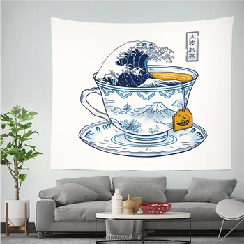 

Modern Simple Japanese Style Tapestry Ocean waves Printed 100% Polyestry Wall Cloth Tapestry Home Art Decor Yoga Mat Blanket