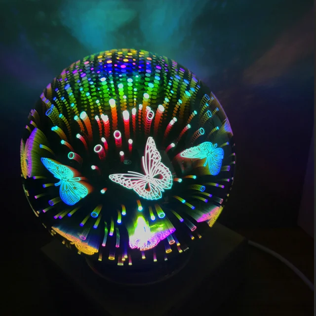 Butterfly 3D красочный волшебный хрустальный шар ночной Светильник USB настольная лампа различные узоры пара дома детские подарки - Испускаемый цвет: Butterfly