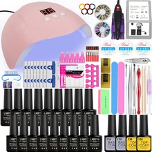 Маникюрный набор, набор для ногтей со светодиодной лампой для ногтей, 20000 ОБ/мин, машинка для сверления ногтей, Набор лаков для ногтей, набор инструментов, набор топового покрытия, удлиняющий гель