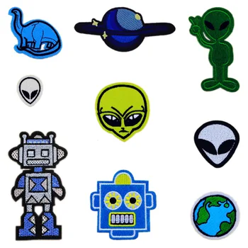 

Hot Selling Kids Alien Planet Robot Dinosaur Patches Iron on Or Sew Fabric Sticker for Clothes Badge Embroidered Appliques DIY