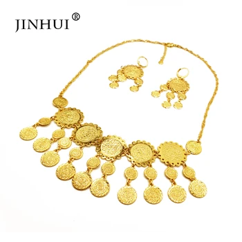 

Jin Hui African Fashion gold color Coin jewelry sets women Anniversary gifts wedding Necklace Earrings sets 50cm Pendant Gift