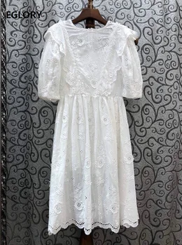 

100%Cotton Summer Dress 2020 Fashion Style Women Sweet Little Flower Print Ring Deco Short Sleeve Casual Pink Yellow Blue Dress