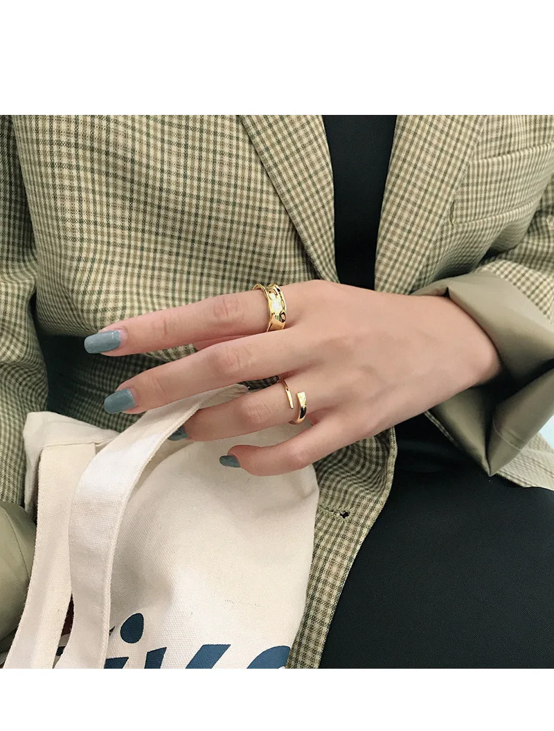 F.I.N.S корейское кольцо из стерлингового серебра S925, минималистичное двухтонное многослойное кольцо, открывающееся серебряное кольцо 925, корейская мода