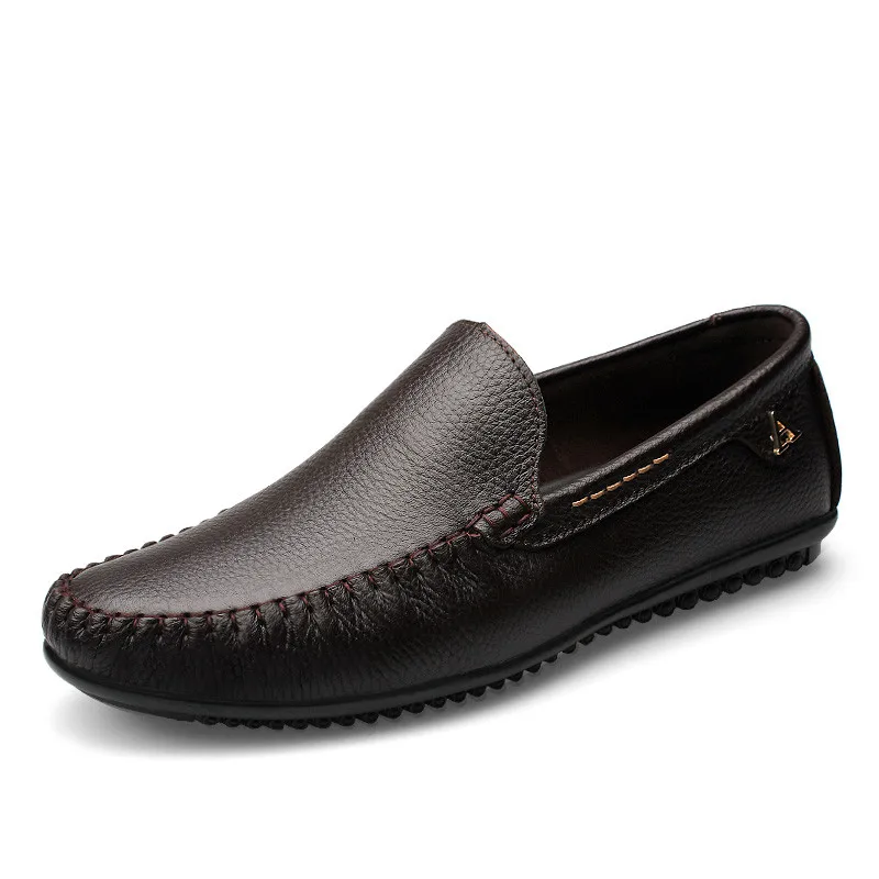 Повседневная мужская обувь из натуральной кожи; дизайнерская мужская обувь без шнуровки для вождения на плоской подошве; брендовые Модные мужские лоферы ручной работы; большие размеры - Цвет: Brown