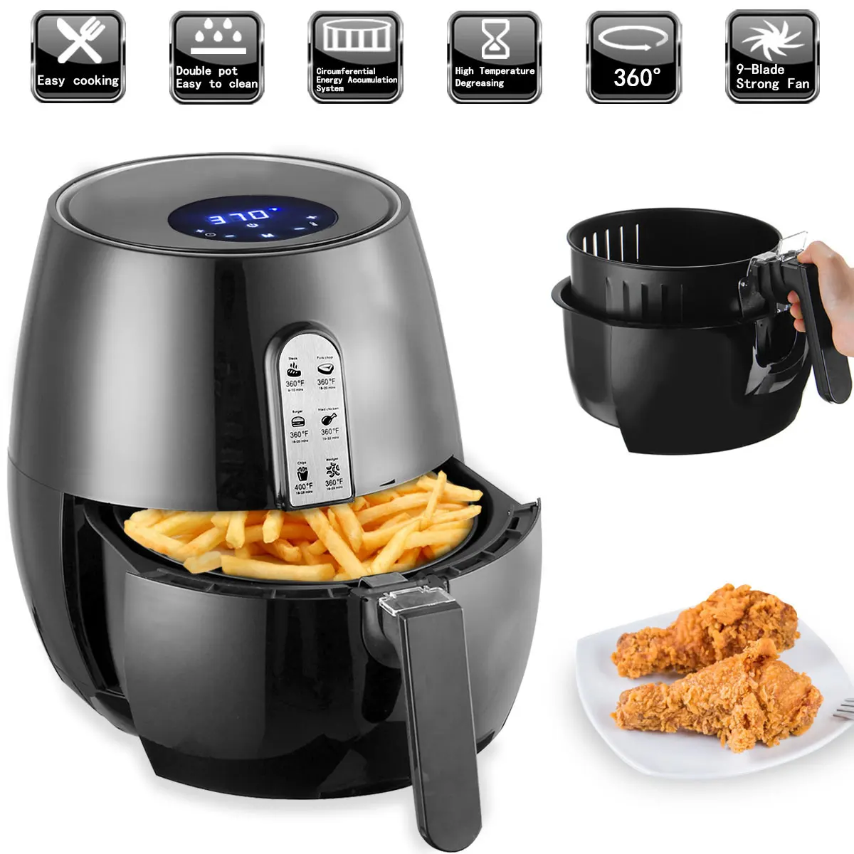 

1400W Electric Deep Fryer Air Fryer Digital LED Touch Screen Timer Temperature Control Power Air Fryer Eletric