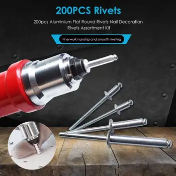 

200pcs Aluminium Flat Round Head Rivets Nail Decoration Rivets Antirust Fine Workmanship Smooth Riveting Assortment Kit