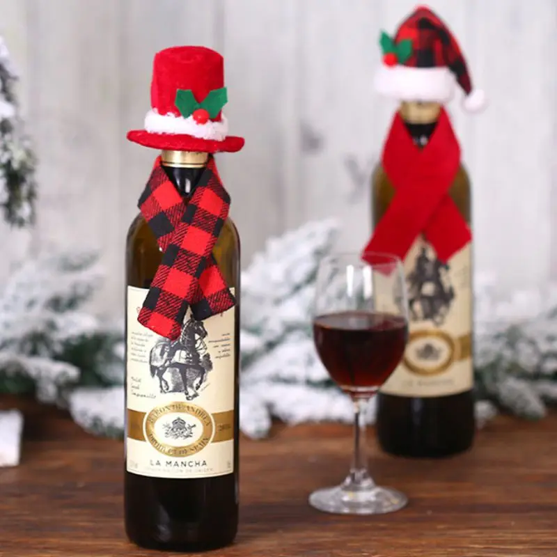 

Christmas Wine Bottle Cover Scarf And Hat Festival Decorations For New Year Holiday Home Party Dining Table Decor
