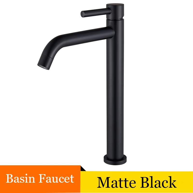 Matte Black ULGKSD, Высокий кран на бортике, хромированный латунный кран для раковины, смеситель для ванной комнаты, torneira - Цвет: Matte Black