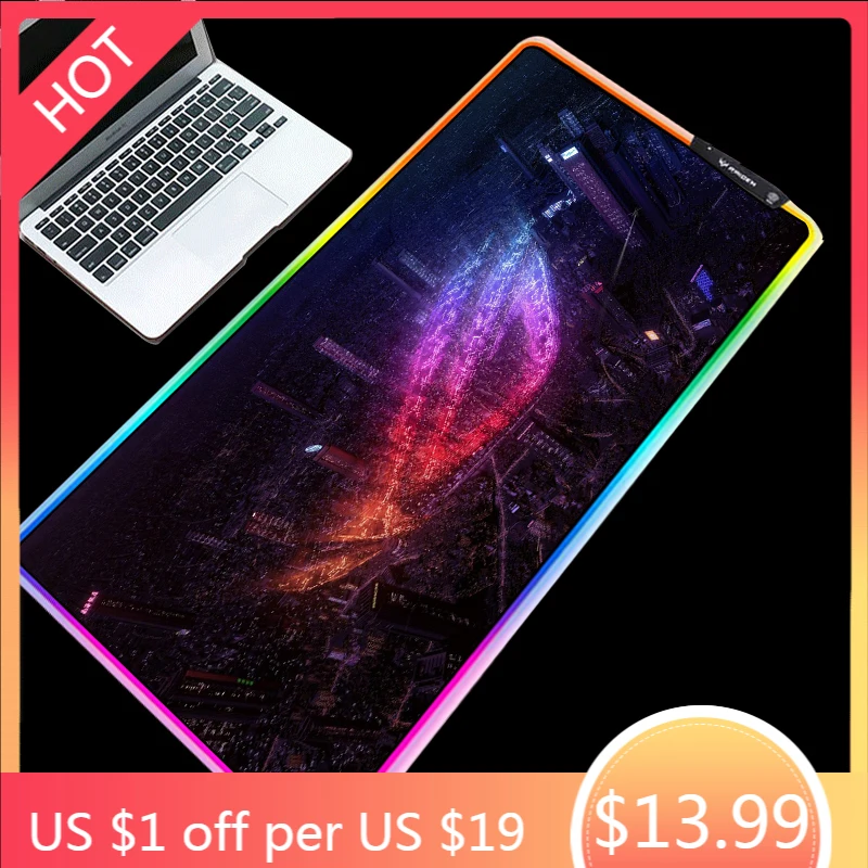 

Mairuige City Night View ROG Republic Of Gamers Mouse Pad LED Backlit RGB Gaming Game Table Pad Customizable