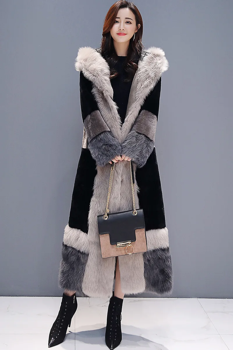 Женское пальто с искусственным мехом, зима размера плюс, русская Толстая Меховая куртка, уютное длинное меховое пальто, пушистое свободное теплое длинное пальто