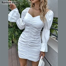 

Rainbowwaves New White Dress Women Spring Fashion Elegant Streetwear Strap Lady Slim Casual Long Sleeve Mini Dresses