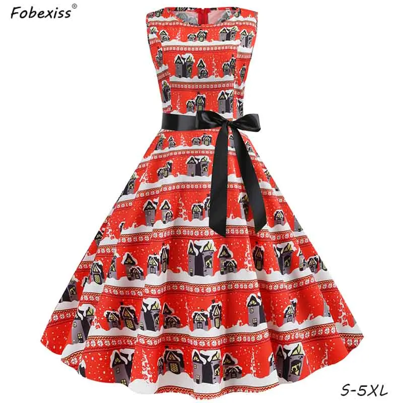Sleeveless YP0913 Красное рождественское платье зимнее женское 5XL платье Санты с длинным рукавом размера плюс бант миди плиссированное платье фестивальное винтажное платье для женщин - Цвет: Sleeveless YP0913