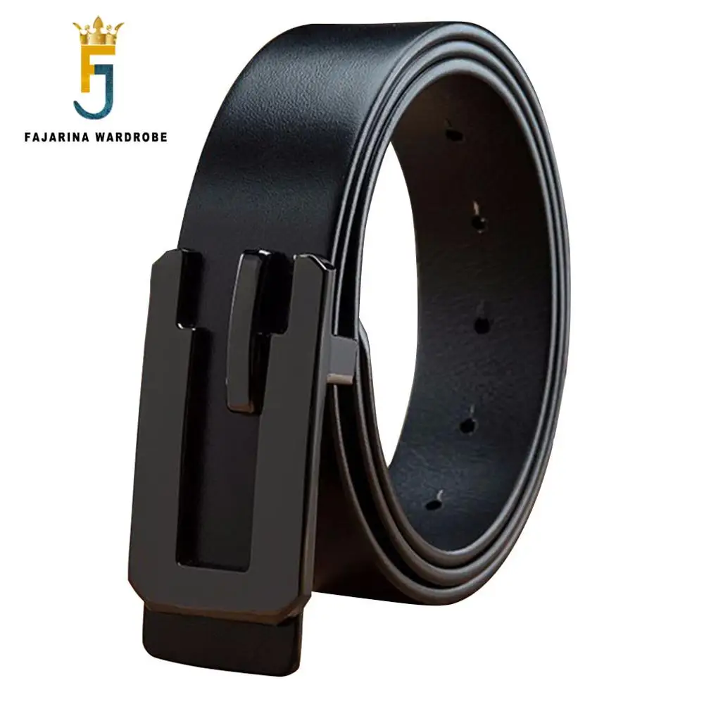 

FAJARINA Unique Design Cow Skin Black Smooth Buckle Metal Belt Men's 100% Quality Cowhide Genuine Leather Belts Men N17FJ740