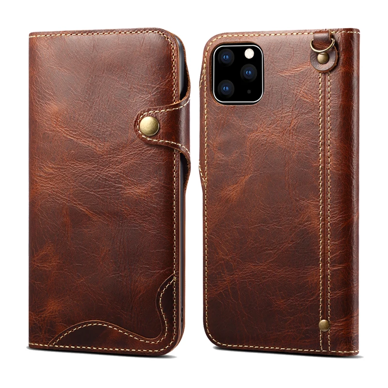 

Durable Repairable Genuine Leather Wallet Case For Apple Iphone 11 2019 Vintage Magnet Button Flip Case Cover For Iphone 11 2019