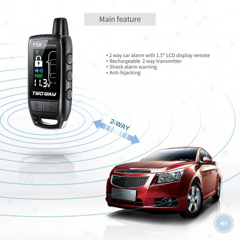 EASYGUARD 2 Way Car Alarm Rechargeable Remote Lcd Pager Display.
