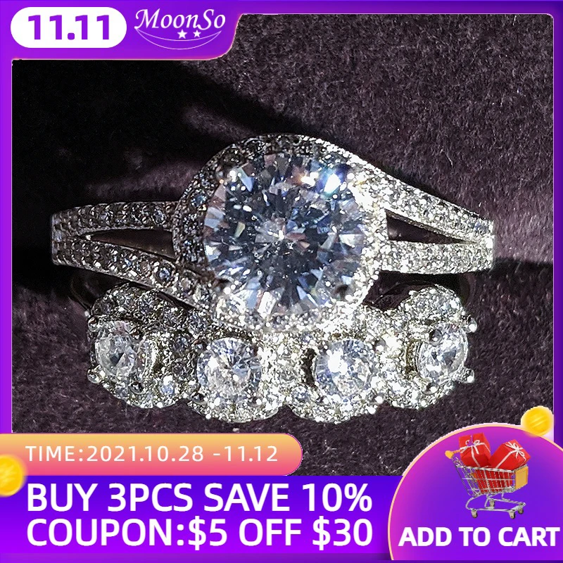 Новая роскошная круглая реальные 925 Серебряное обручальное кольцо комплект