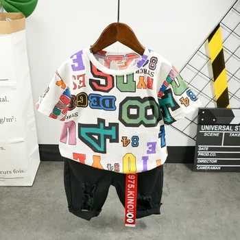 

Baby Boy Clothes Sets 2020 Summer Casual Cotton Kid Letter loose T-shirt + Black Shorts Toddler Short Sleeve boys Sports sets