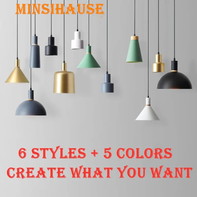 

Designer Nordic Simple Metal Pendant Lights Led Hang Lamp Colorful Aluminum fixture Kitchen Island Bar Hotel Home Decor E27