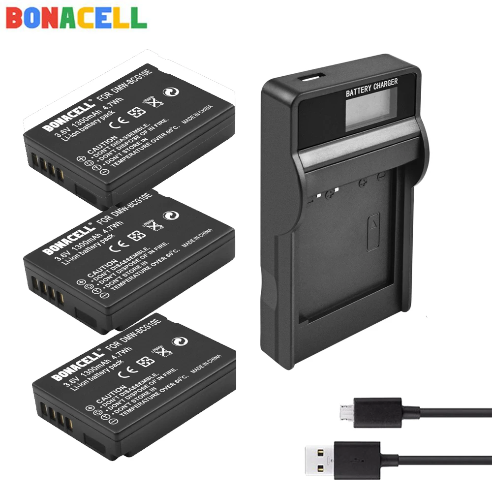 Аккумулятор Bonacell Ач BCG10 + зарядное устройство с ЖК дисплеем для Panasonic Lumix DMW BCG10E